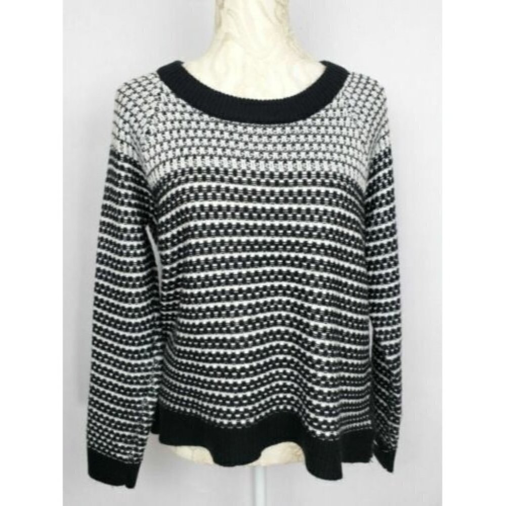 Merona Womens Sweater geometric ?Nordic Sz L Pullover Black White long sleeve